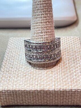 Vintage Style Multi Row Baguette & Round Wide Statement Band Ring Mens Size 8